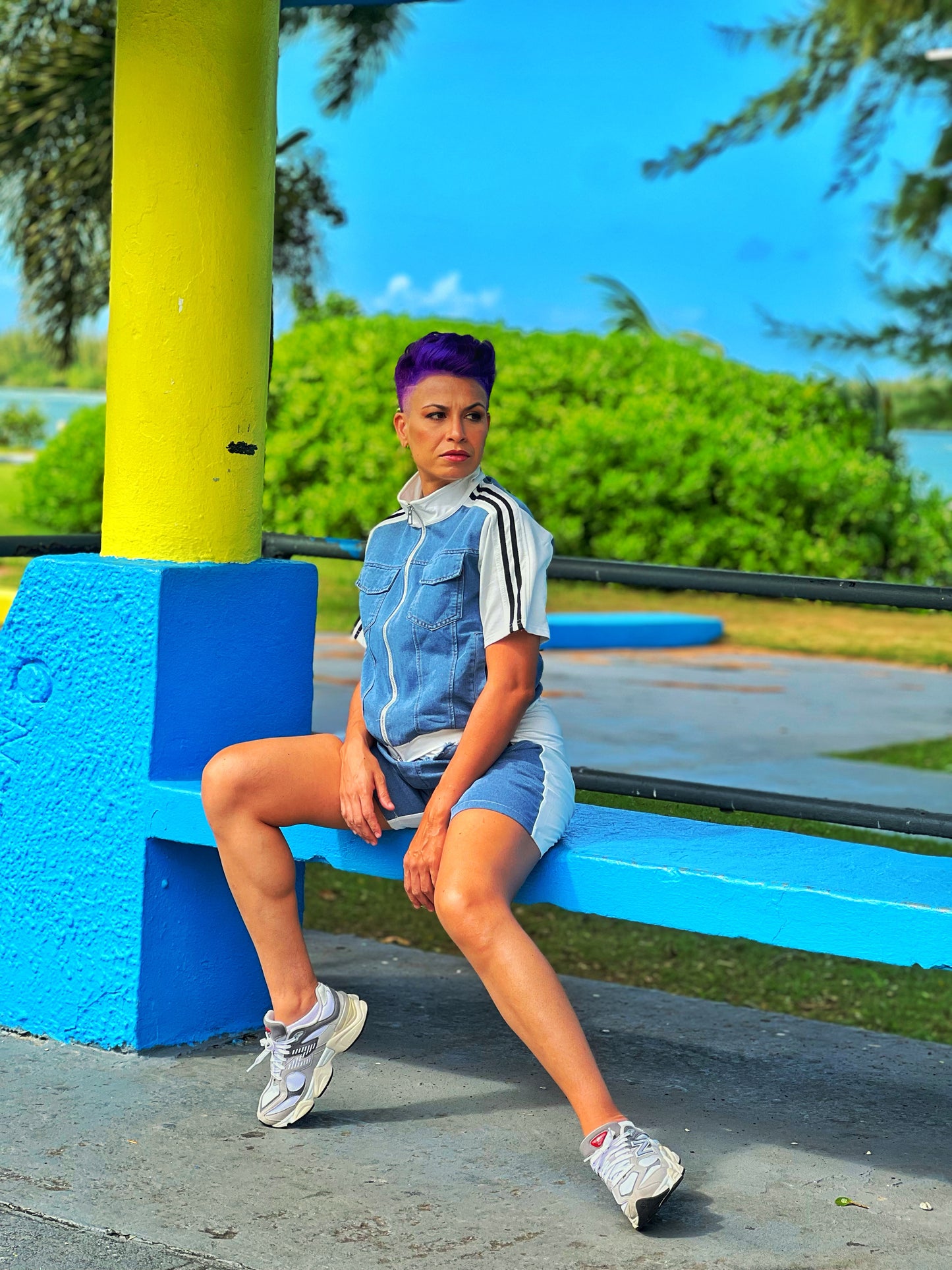 Denin and white short set
