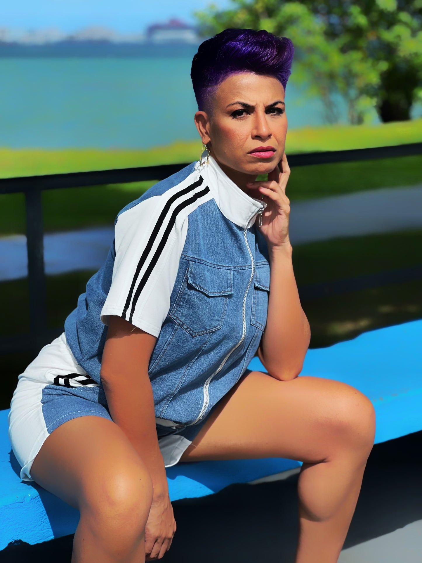 Denin and white short set