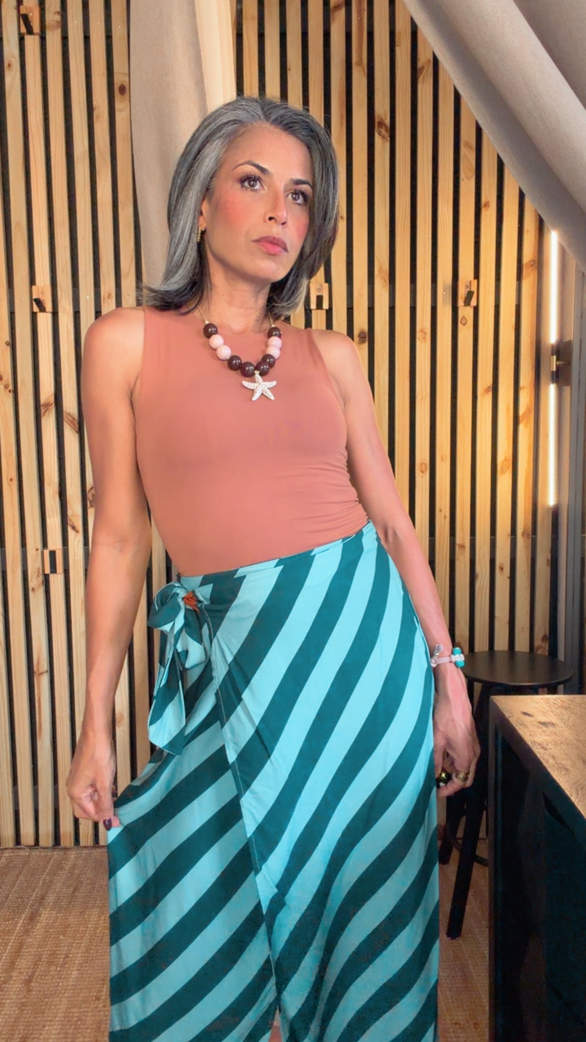 Falda Wrap Rayas — Made in Italy Turquesa