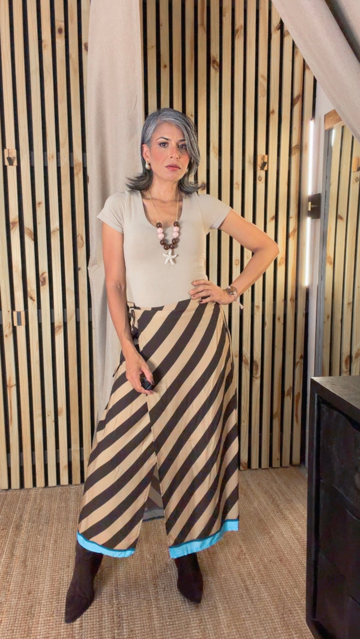 Falda Wrap Rayas — Made in Italy Marrón