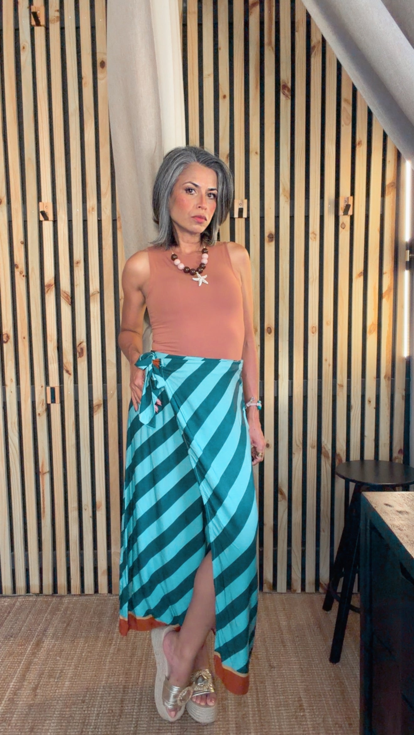 Falda Wrap Rayas — Made in Italy Turquesa