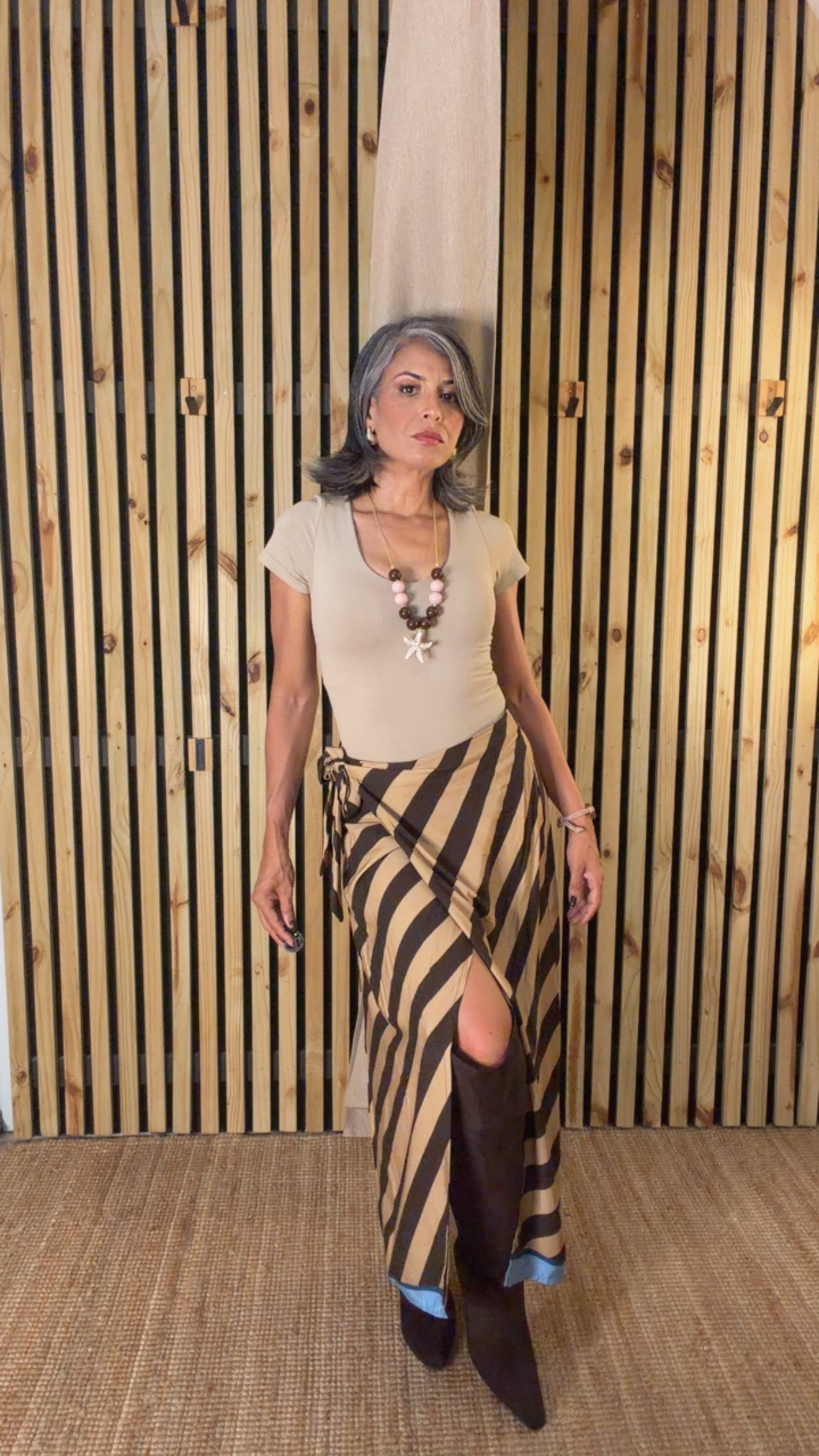 Falda Wrap Rayas — Made in Italy Marrón