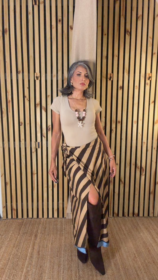 Falda Wrap Rayas — Made in Italy Marrón