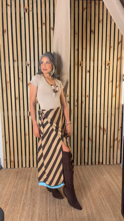 Falda Wrap Rayas — Made in Italy Marrón