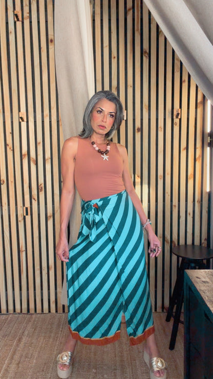 Falda Wrap Rayas — Made in Italy Turquesa